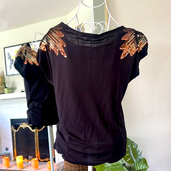 Forever 21 Black Top with Gold Sequin Shoulders - Picture 6 of 9